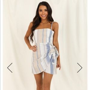 SHOWPO blue and cream dress